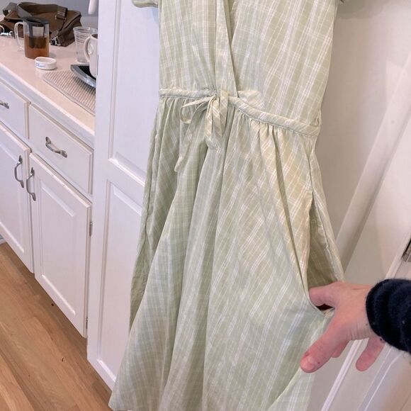 Madewell 100% Cotton Sage Green Plaid Cottage Core Puff Sleeve A-Line Dress XS - Picture 7 of 12